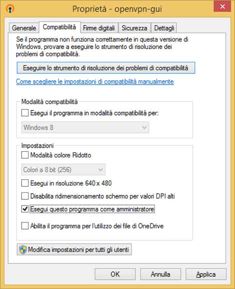 eseguire openvpn da amministratore windows