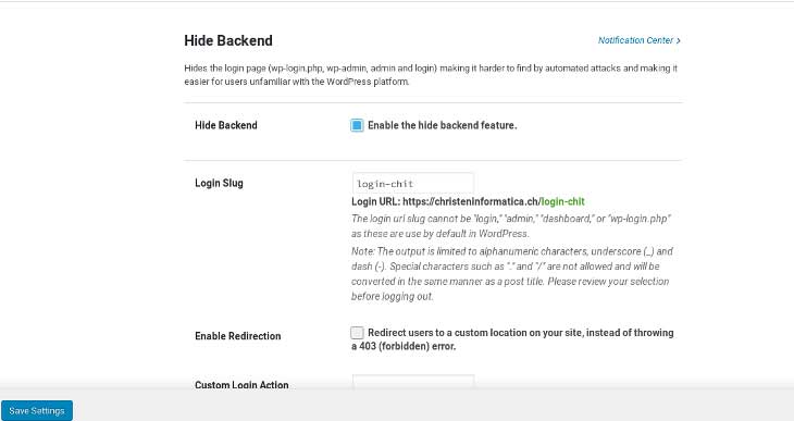iThemse advanced settings hide backend
