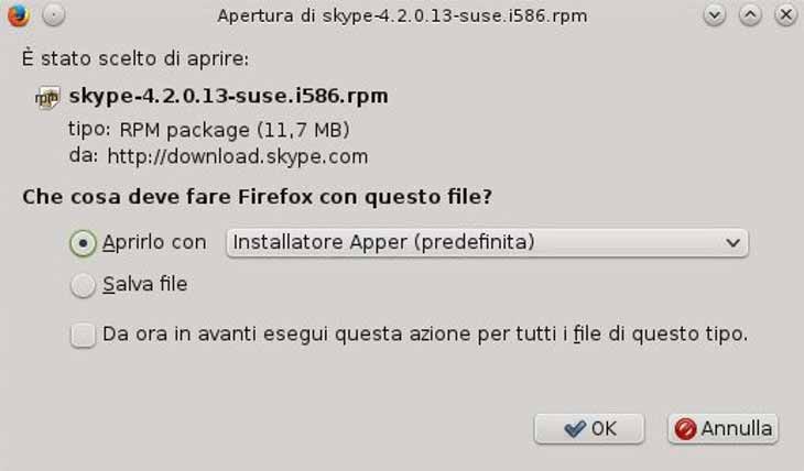 Skype - Apri con installatore Apper
