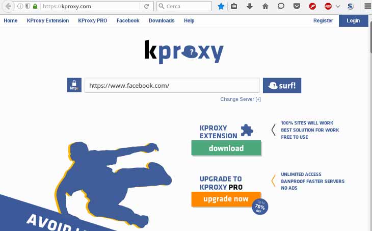 Kproxy, servizio proxy web per bypassare il blocco di Facebook