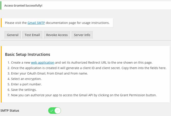 Plugin per WordPress Gmail Smtp - Access Granted