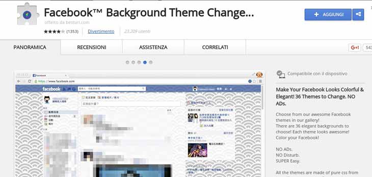 Personalizzare Facebook - Facebook Background Theme Changer estensione Chrome