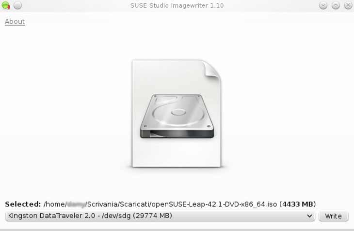 Creare un usb stick bootabile con immagine ISO di sistema usando imagewriter di openSUSE