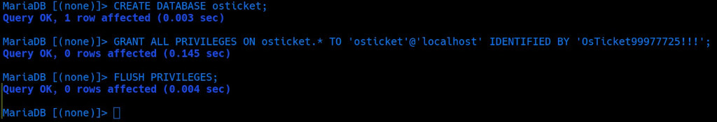 Os-Ticket Installation - Creating MySQL database and user