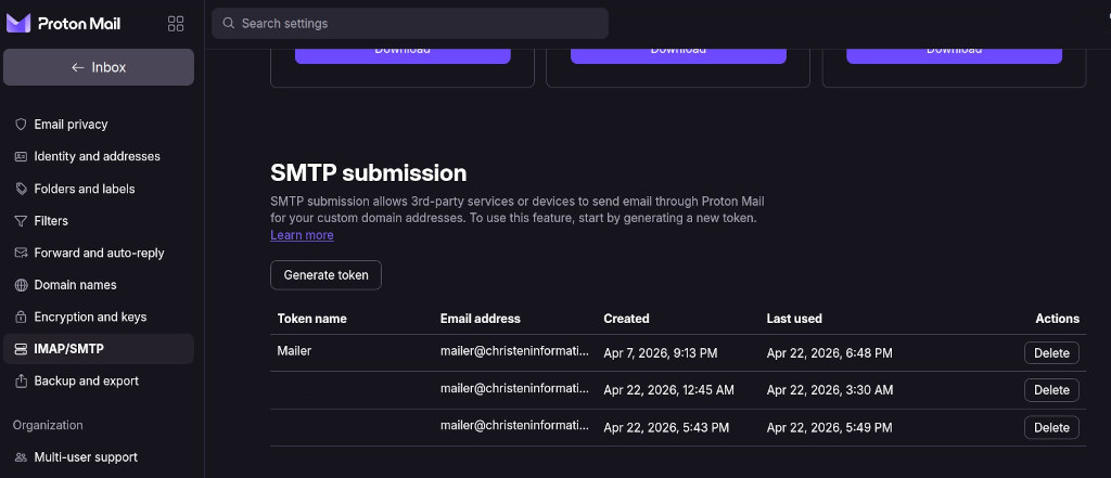 Proton SMTP - Generate Token