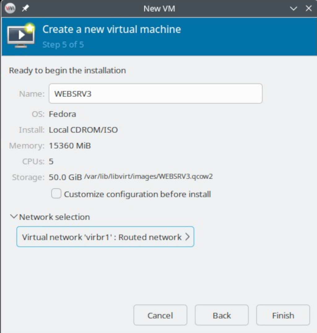 Create Virtual Machine using Virtual Manager - Begin Installation