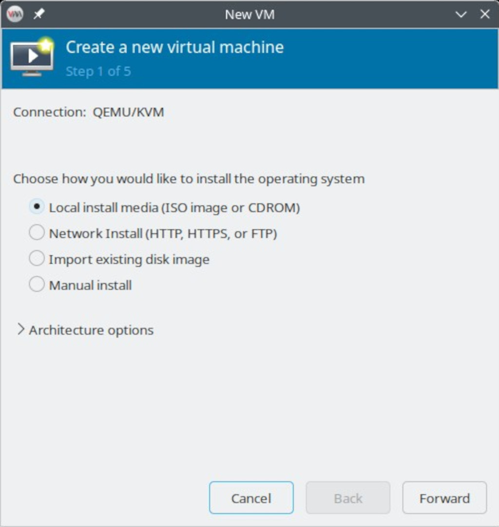 Create Virtual Machine using Virtual Manager - Choosing Installation Method