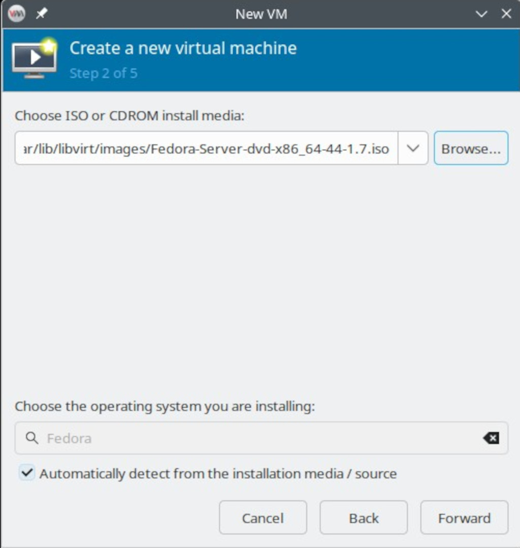 Create Virtual Machine using Virtual Manager - Choosing the Operating System